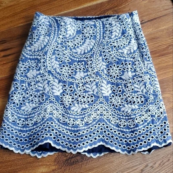 LOFT skirt blue with white embroidery 4P - Picture 1 of 1